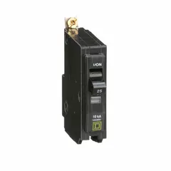 Single-pole, bolt-on miniature circuit breaker rated 25 A at 120/240V AC. Provides overcurrent protection with a maximum interrupting rating of 10kA at 120/240V AC. For use in Square D NQOD panelboards in electrical distribution systems.