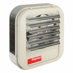 This electric unit heater is designed for wall or ceiling mounting in commercial and industrial spaces such as warehouses, workshops, and garages. It operates on 208/240 V AC, 1 or 3-Phase power. Overall dimensions are 16 in x 14 in x 8-1/2 in (H x W x D).