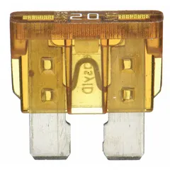 Fast-acting, standard-profile ATC series fuse rated 20 A at 32 V DC. Indicating feature provides visual confirmation of a blown fuse. Suitable for overcurrent protection in automotive electrical systems. Supplied as a 2-pack.