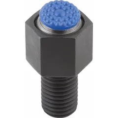Threaded gripper with a polyurethane pad featuring a textured surface and Shore 60 hardness. The M20 thread and 100 mm thread length allow secure mounting in workholding fixtures. Used in industrial clamping and positioning applications where a non-marring, high-friction contact surface is required.