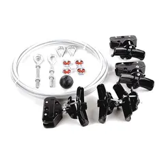 This wire rope festoon kit is designed for supplying power or control cables to moving equipment such as overhead cranes and hoists. It uses a wire rope track and is compatible with round cables. The kit includes wire rope clips and requires a minimum cable or hose length of 32 ft for a 20 ft travel range.