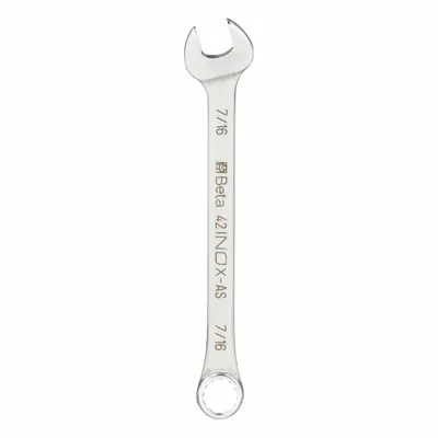 BETA Combination Wrench: Stainless Steel, Natural, 7/16 in Head Size - SAE Spline Combination Wrenches
