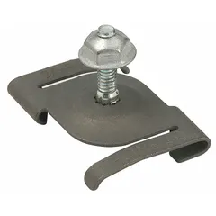 This clip is designed for securing light fixtures to 15/16 in T-bar ceiling grids. It includes a hanger and bolt for installation. The unfinished finish suits commercial and industrial suspended ceiling systems.