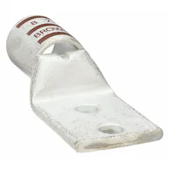 This two-hole compression lug is designed for terminating 500 kcmil stranded copper wire. It features a 1/2 in stud size and a standard copper barrel with an inspection hole for visual verification of conductor insertion. Suitable for use in power distribution, switchgear, and heavy machinery applications requiring secure high-current terminations.