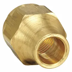 This brass flared fitting nut is designed for 1/4 in OD tubing and features a 45-degree flare connection. It meets SAE J512 standards and is supplied in a 10-pack. Commonly used to create leak-tight connections in hydraulic, pneumatic, and fuel systems.