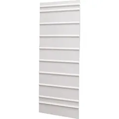 This single-sided message board is made of white plastic and has a nominal sign size of 64 in x 24 in. It is used in industrial facilities to display multiple safety or informational signs, allowing quick changes without tools.