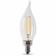 This 5.5W LED bulb features a BA10 bullet angled shape and clear finish, providing focused illumination. It operates on 120V AC with a 5000K color temperature. Designed for candelabra screw base (E12) fixtures, it is suitable for decorative and accent lighting in chandeliers, sconces, and ceiling fans.
