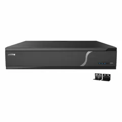 64-channel network IP video recorder with H.265 compression, HDMI/VGA output, and 16MP resolution. Supports sensor-based recording modes, 640 mbps network interface, and video export via USB flash drive. Suitable for centralized surveillance recording in commercial and industrial environments.