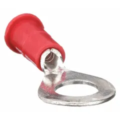Vinyl insulated ring terminal for #6 stud size, accepting 22 AWG to 18 AWG wire. Rated 600 V. Used for secure electrical connections in control panels, machinery, and industrial equipment.