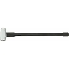 This sledge hammer features a 6 lb steel head with a 1 5/8 in diameter and a steel handle, with an overall length of 30 in. It is used for heavy demolition, driving stakes, and breaking concrete or masonry in industrial construction and maintenance.