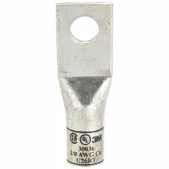 Copper one-hole compression lug for terminating 2/0 AWG stranded copper wire. Designed for use with a 3/8 in stud, it provides a secure electrical connection in power distribution and equipment installations.