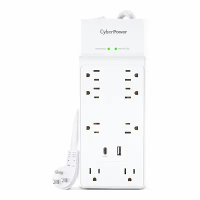 CYBER POWER Outlet Strip: 8 Outlets, 6 ft Cord Lg, 2,400 J Rated Energy, 15 A Current - General Purpose Surge Protectors