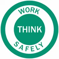 Hard Hat Label: Work Safely/Think, 2 in Dia, English, Std, Non-Reflective, Universal, 4 Labels, 4 PK (MPN 45331)