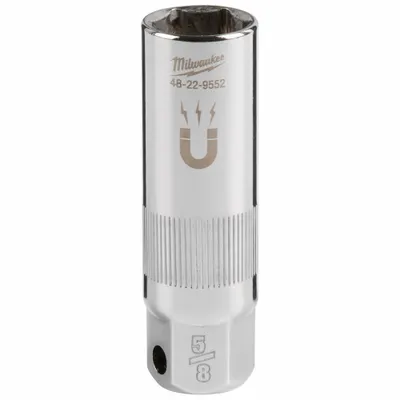 MILWAUKEE Spark Plug Socket: 3/8 in Drive Size, 5/8 in Socket Size, 6-Point, Deep - SAE Spark Plug Sockets