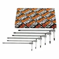 This hex key set includes 6 pieces with 3 tips, featuring fractional sizing, standard ends, and a long T-handle design. The satin-finished stainless steel construction provides corrosion resistance. Supplied in a box, it is suitable for tightening and loosening hex socket screws and bolts in maintenance, assembly, and repair tasks.