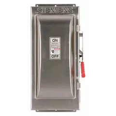 This Siemens fusible safety switch is rated 100 A, single phase, 240V AC, with a 304 stainless steel enclosure for corrosion resistance. Suitable for indoor or outdoor use, it provides a means to disconnect power for maintenance or emergency shutdown in electrical systems.