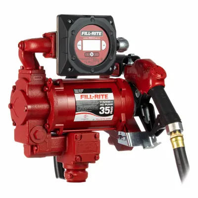 FILL-RITE Electric Drum Pump: 35 gpm Max. Flow Rate, 115/230 V AC, 3/4 hp HP, Cast Iron - Metered Bung-Mount AC-Powered Fuel Transfer Pumps