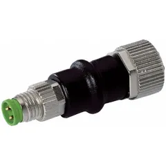 This adapter connects an M8 3-pole male to an M12 3-pole female with A-coding and straight orientation. The zinc die-cast housing provides IP67 protection for use in dusty or wet environments. Rated at 4 A and 50V AC/60V DC, it is suitable for signal or power transmission in industrial automation and sensor networks.