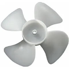 Plastic fan blade with 4 blades, 5-1/2 in diameter, and 3/16 in bore. Designed for counterclockwise (CCW) facing discharge. Suitable for general ventilation and air-moving applications in industrial settings.