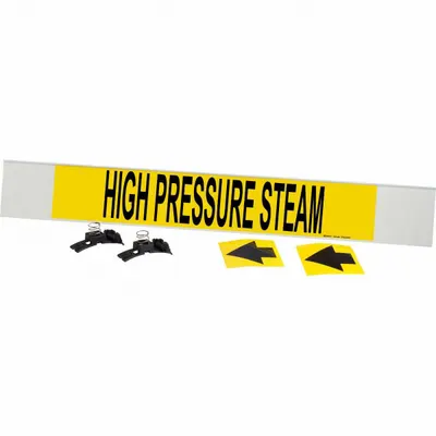 BRADY Pipe Marker: High Pressure Steam, Yellow, Black, Fits 8 in and Larger Pipe O.D. - High Pressure Steam Fiberglass Carrier Mounted with Strapping Pipe Markers
