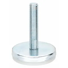 Fixed male leveling mount with a round base and 1/4"-20 threaded stud. Rated for 250 lb load capacity. Used for leveling and stabilizing machinery, equipment, and workstations in light industrial applications such as conveyor supports, packaging lines, and lab benches.