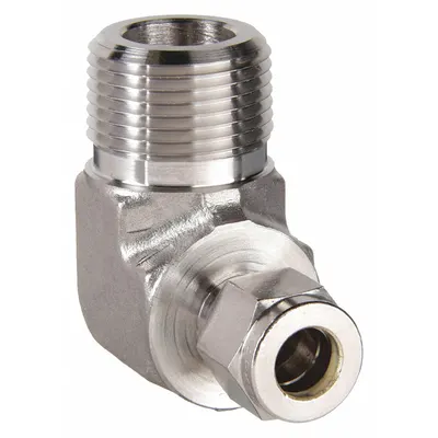 PARKER Compression Fitting Elbow: 3/8 in OD x 3/4 in Pipe Fitting Size - Double-Ferrule Stainless Steel Fittings