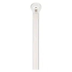 Natural nylon cable tie with a 30 1/2-inch nominal length and 9-inch maximum bundle diameter. Suitable for bundling and securing wires and cables in indoor electrical and industrial applications. Supplied in a 500-pack. Not rated for outdoor use.