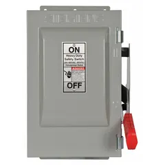 The Siemens HNF261J is a 30 A, single-phase, non-fusible safety switch rated for 600V AC. It features a galvanized steel enclosure designed for indoor installation. This switch is used to safely disconnect electrical power for maintenance or emergency shutdown in industrial and commercial applications.