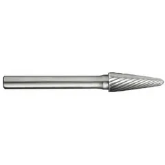 This single-cut rotary file features a ball-nosed cone shape for material removal, deburring, and shaping. The 1/4" x 5/8" head and 1/4" shank suit precision work on metals and composites. Trade number SL-1.
