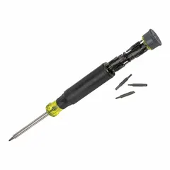 Multi-bit screwdriver with 27 tips including Hex, Phillips, Slotted, Torx, Y000, and Y0 sizes. Overall length 8 3/4 in. Suitable for driving security fasteners and general maintenance tasks.