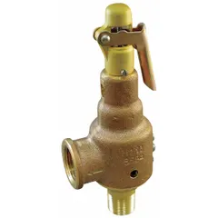 ASME Section I steam pressure relief valve with bronze body, 2 in MNPT x 2 1/2 in FNPT connections, and maximum operating pressure of 264 psi. Used for overpressure protection on steam boilers and pressure vessels.