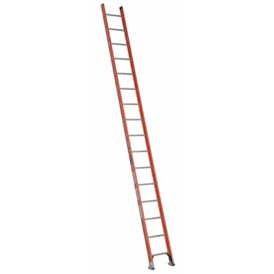 WERNER Straight Ladder: 16 ft Ladder Size, Fiberglass, 300 lb Load Capacity, 37 lb Wt - Non-Conductive Fiberglass Straight Ladders