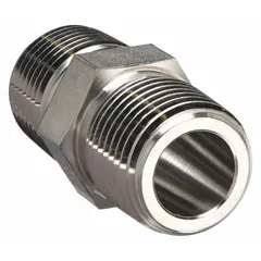This straight pipe fitting is designed for extreme pressure instrumentation applications, connecting two 1/4 in pipes in a straight line. Constructed from 316 stainless steel, it offers corrosion resistance and has a maximum operating pressure of 7,500 psi. The fitting measures 1 29/64 in in length.