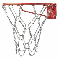 This basketball net is constructed from steel chain links for long-lasting use on outdoor or indoor hoops. It is designed to withstand weather exposure and repeated play, suitable for recreational and training environments