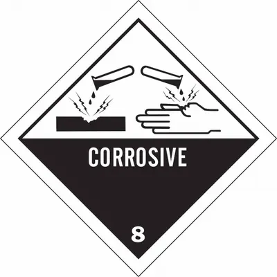 BRADY Container Label: Corrosive, 4 in x 4 in, 4 in Label Ht, 4 in Label Wd, Vinyl - Class 8: Corrosive