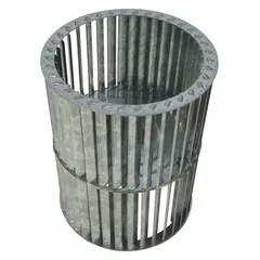 This Dayton blower wheel is a dual-inlet forward-curved type with a 7 in diameter, 8 7/8 in width, and 1 in bore. Constructed from steel, it features a CCW hub end rotation and is designed for use in HVAC and ventilation equipment such as furnaces and air handlers.