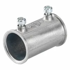 Zinc compression coupling for 3/4 in trade size EMT conduit. Unfinished, non-insulated design with Tri-Drive screws. Complies with UL-514B standards. Used to join and secure EMT conduit in electrical raceway systems.