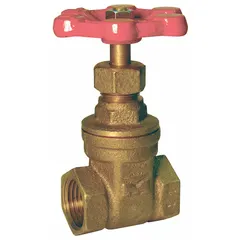 This non-rising stem brass gate valve features FNPT x FNPT connections and a wheel handle for on/off flow control. The brass wedge and bonnet construction provides corrosion resistance in general-purpose water, oil, and gas applications. Rated for a maximum pressure of 200 psi (CWP), it is suitable for moderate-pressure plumbing and process lines.