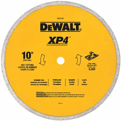 DEWALT Diamond Saw Blade: 10 in Blade Dia., 5/8 in Arbor Size, Wet, For Stone Saw/Tile Saw - Tile-Cutting Blades