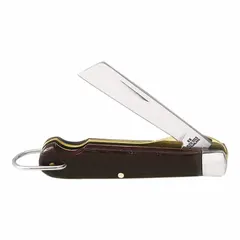 Manually-opening folding knife with a 2-1/4 inch blade and plastic handle. Closed length of 3-1/4 inches and overall length of 5-1/2 inches. Suitable for cutting tasks in electrical, construction, and maintenance work.