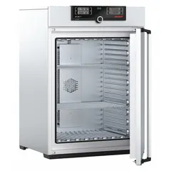 The MEMMERT UF 260 PLUS is a mechanical forced-air convection oven with a 9 cu ft capacity, 3400 W power, and 115V AC voltage. It achieves a maximum temperature of 300°C with uniformity of ±1.8°C and accuracy tolerance of ±0.1°C up to 99.9°C, ±0.5°C at 100°C+. This oven is used for drying, heating, sterilizing, and aging tests in laboratory and industrial settings.