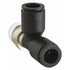 This LEGRIS tube fitting is a tee configuration with MNPT x Tube x MNPT connections, accommodating 6 mm pipe, 6 mm OD tube, and 1/8 in pipe size. Constructed from nylon and nickel-plated brass, it is suitable for branching pneumatic or fluid lines in industrial systems. The push-fit design enables quick assembly without tools. Supplied in a 10-pack.