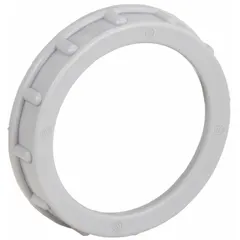 This RACO insulating bushing is a non-conductive plastic component for 3 in trade size conduit systems. It features a plain design with an overall length of 17/32 in and provides insulation to protect electrical cables from sharp conduit edges, reducing abrasion and short circuit risks.