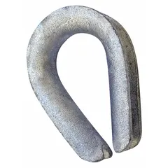This CROSBY thimble is made of steel with a galvanized finish for corrosion resistance. It is designed for use with 5/8-inch diameter wire rope to protect the eye of a sling from abrasion and crushing in rigging and lifting applications.