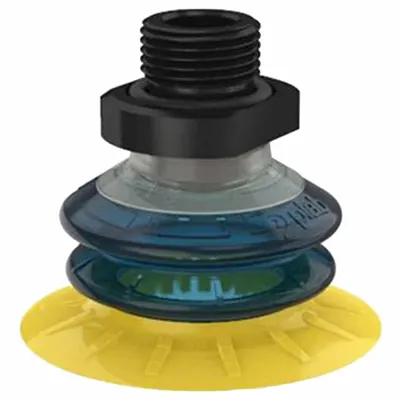 PIAB Vacuum Pad: Plain Pad without Adapter, 57 mm Pad Dia, Polyurethane, Blue/Yellow - Multi-Bellows Type Packaging Industry Vacuum Pads