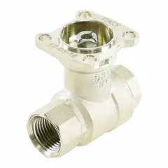 2-way characterized control valve body with stainless steel ball and brass body. 1/2 in Female NPT connections, 3 CV flow, 200 psi close-off rating. Designed for water-glycol solution media up to 60%. Supplied without actuator for use in HVAC and industrial fluid systems requiring precise flow regulation.
