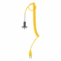 This EXTECH thermocouple is designed for surface temperature measurement in gas applications. It features a magnet process mounting connection for hands-free attachment to ferrous surfaces. The probe has a 6 ft polyurethane cable and an accuracy of ±1.5% of reading ±1.5°C.