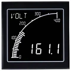 Multi-function digital panel meter for True RMS voltage measurement with a display span of 9 to 9,999. Features a green LCD, 1% accuracy, RS-485 communication, and internal removable terminal blocks with screw connections. Operates on 12 V AC – 24 V AC. Suitable for industrial control panels, switchgear, and automation systems.
