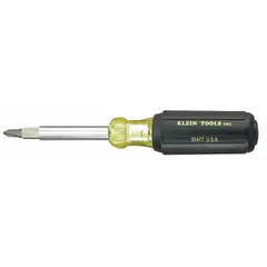 This multi-bit screwdriver includes 8 tips covering Phillips, slotted, square, and Torx (T10 and T15) configurations. With an overall length of 7 3/4 inches, it is suited for general fastening tasks in maintenance, assembly, and electrical work where multiple drive styles are required.