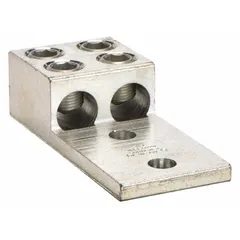 This tin-plated aluminum mechanical panelboard lug is designed for terminating a single conductor from 2 AWG to 600 kcmil. It is used in electrical distribution panels, switchgear, and industrial power systems to connect large conductors securely.